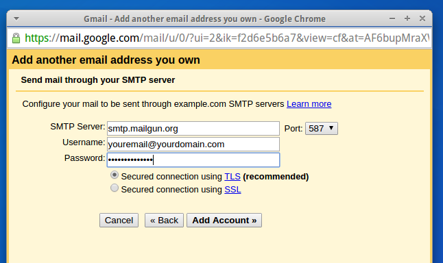 Configurações de e-mail SMTP